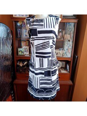 Vintage Jackie-O Dress 6/8 Small 60's Mod Geometric Print Sleeveless Sheath Mod